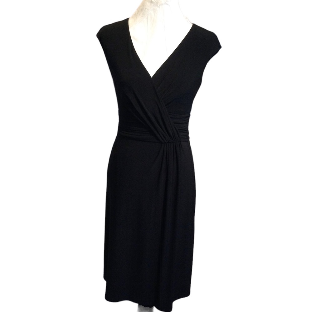 Ralph Lauren black dress faux wrap sleeveless V-neck stretchy fabric 4